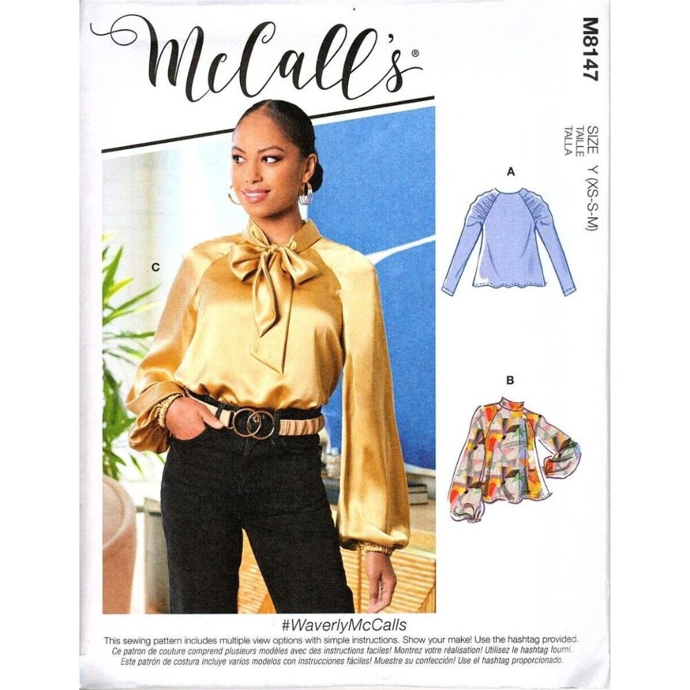 McCalls M8147 Misses XS to M Blouse Top Uncut Sewing Pattern